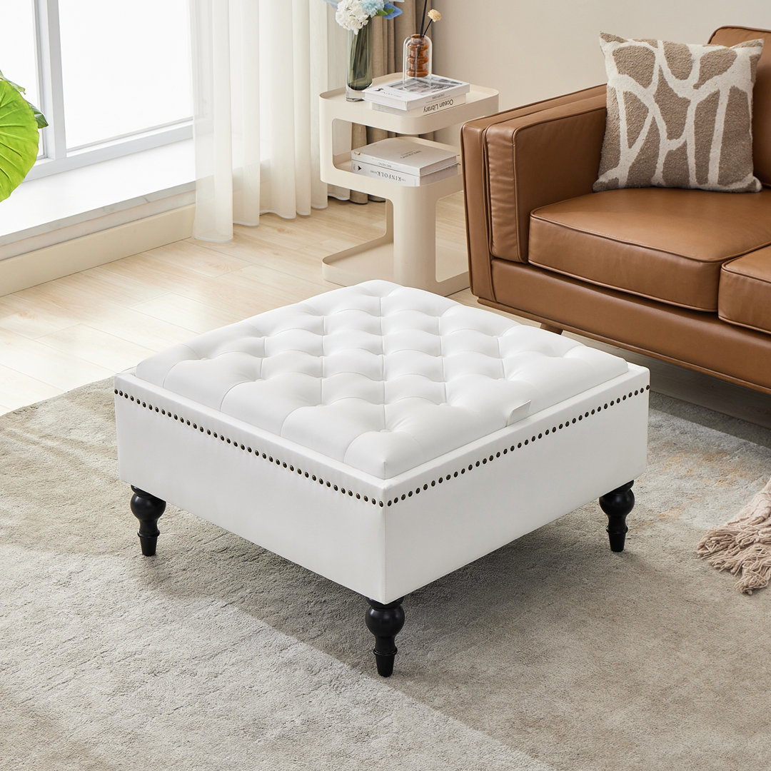 31.2"w Upholstered Square Tufted Storage Ottoman With Flip-top Design